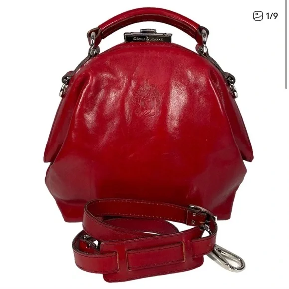 Cécile & Jeanne Paris Red Leather Vintage Doctor Bag Top Handle Crossbody Chic - Picture 1 of 13